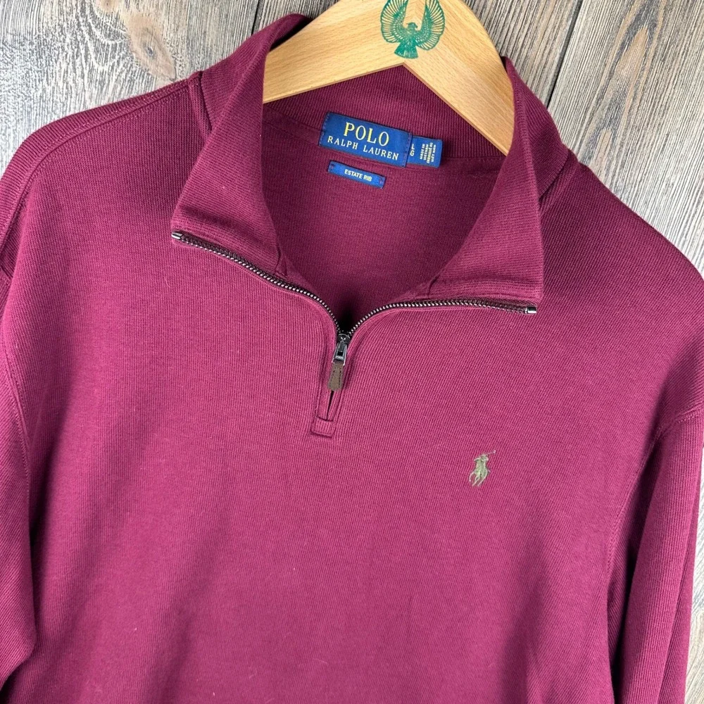Polo Ralph Lauren Estate Rib Quarter Zip Pullover Maroon Burgundy Mens Large